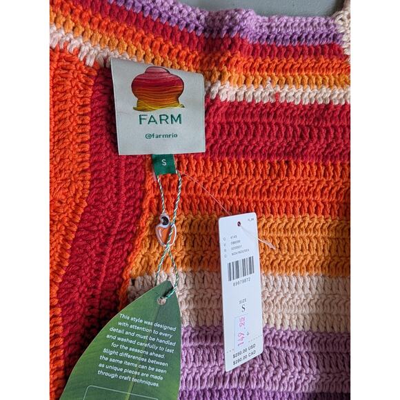 NWT Farm Rio Anthropologie Crochet Mini Dress Size S Rainbow Belted #8F469 - Picture 7 of 9